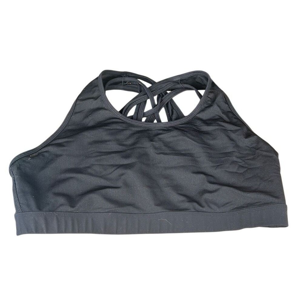 Fabletics Black Medium Impact Strappy Back Sports Bra Comfortable‎ Workout Gym